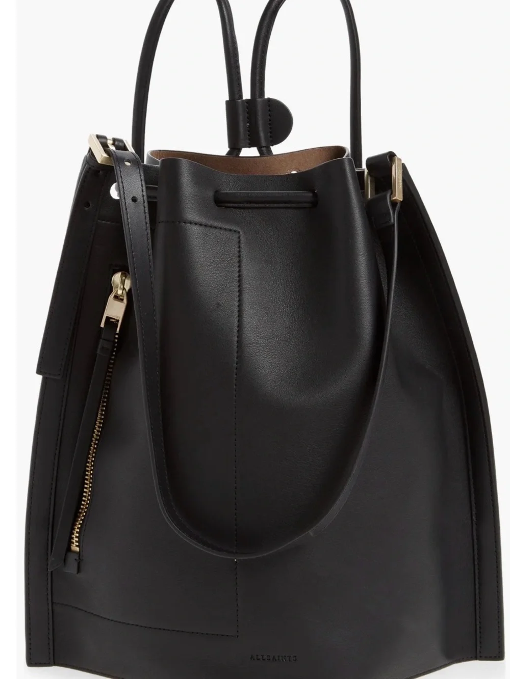 AllSaints Alpha Leather Backpack - Black Leather Should-to-Backpack Bucket Bag